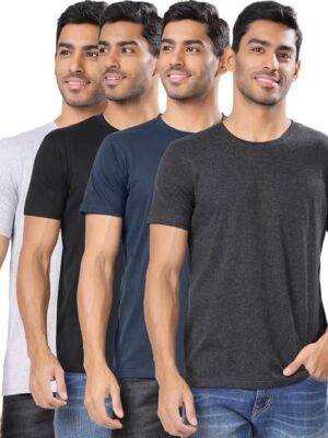 Men's Polycotton Solid Round Neck T-shirts (Pack of 4)